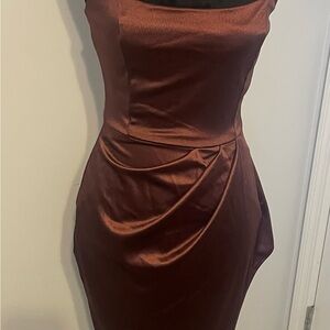 Elegant Brown Satin Dress